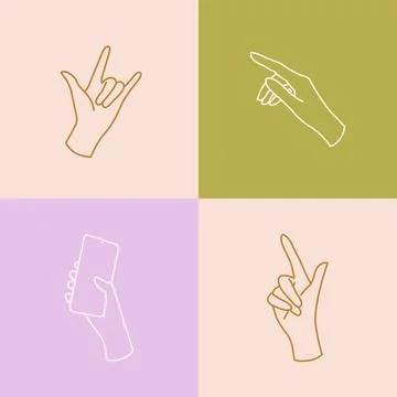 Gesture Hands Sign Thin Line Icon Set on a Color Background. Vector Illustrazione stock