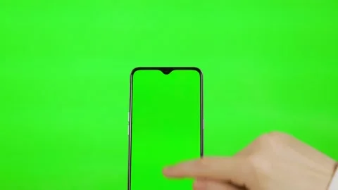 Gesture Pack. The Man's Hand Slides Zooms Flips Drags Touches Fingers on a Green Stock Footage 146890968