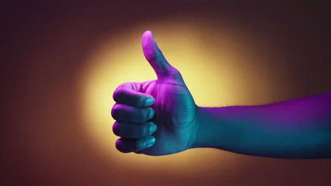 Like gesture positive feedback neon hand thumb up Stock Footage 219803480