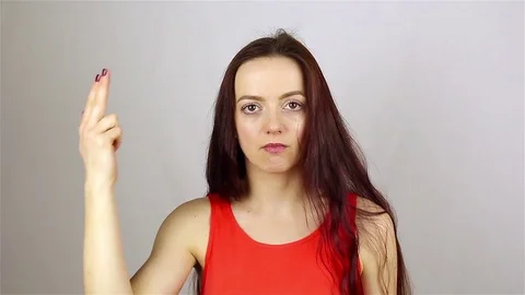 Gesture suicide, over stressed and tense woman. Stockbeeldmateriaal 77173586