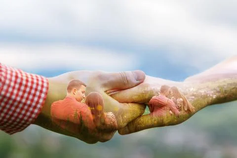 Gesture symbolizing the uniting, using multiple exposures Stock Photos