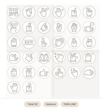 Gesture Vector Icon Collection with 32 High Resolution Thin Line Designs Stock Illustration