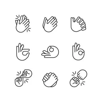 Gestures and communication pixel perfect linear icons set Illustrazione stock