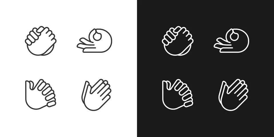 Gestures communication pixel perfect white linear icon set for dark, light mode 스톡 일러스트