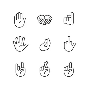 Gestures expression pixel perfect linear icons set Illustrazione stock