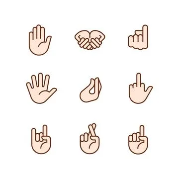 Gestures expression pixel perfect RGB color icons set 스톡 일러스트