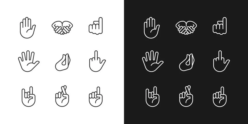 Gestures expression pixel perfect white linear icon set for dark, light mode 스톡 일러스트