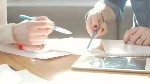 Gestures of female hands of workers during business discussion Stock Footage 73542371