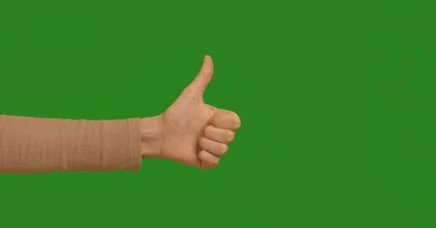 Gestures Hand OK everything is good on chroma key green screen background. Stock Photos