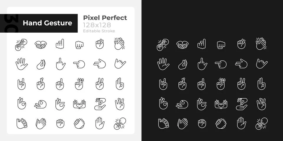 Gestures pixel perfect white linear icon set for dark, light mode 스톡 일러스트