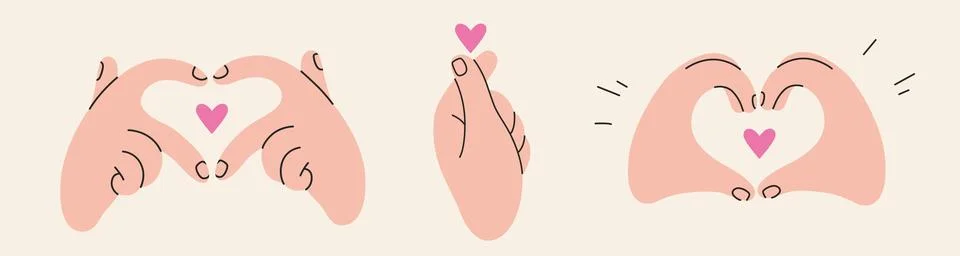 Gestures set, Hands making Heart shape, love sign. Gesturing human arms. Tr.. Stock Illustration