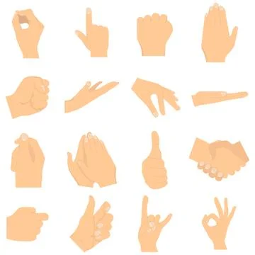 Gesturing hands. Signs and hand gestures. Shaking hands, clapping Stock Illustration