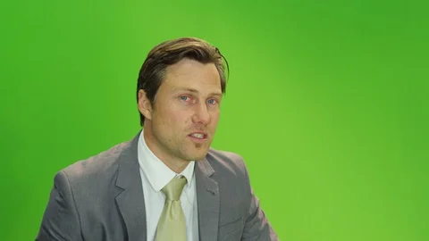 Gesturing, Talking, Full Suit, Indoors, Day, Green Background, Medium Shot, Stock Footage 94235989