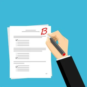 Get B for the exam. Checking in the answer of final exam concept. Score of te Stock Illustration