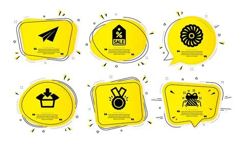 Get box, Fan engine and Honor icons set. Sale coupon, Paper plane and Gift signs Stock Illustration