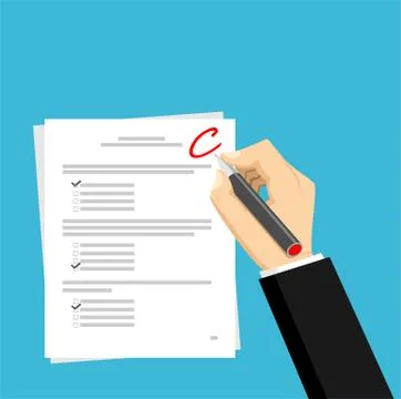 Get C for the exam. Checking in the answer of final exam concept. Score of te Stock Illustration