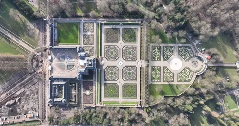 Get an exclusive glimpse of Het Loo's stunning gardens from above, as you Stock Footage 236563333