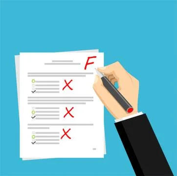 Get F for the exam. Checking in the answer of final exam concept. Score of te Stock Illustration