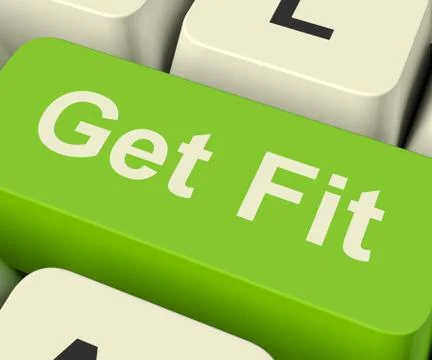 Get fit computer key showing exercise and working out for fitness Stock Illustration