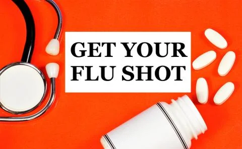 Get a flu shot. Text label in the medical folder. Stock-Fotos