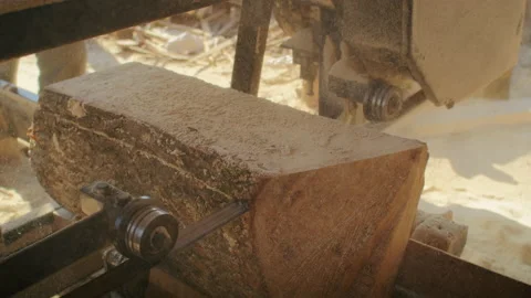Get a glimpse into the world of the sawmill, where workers use their saws to cut Stock Footage 235536501