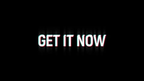 Get it now glitch Graphic vintage twitched text effect 4k video animation Video stock 312973715