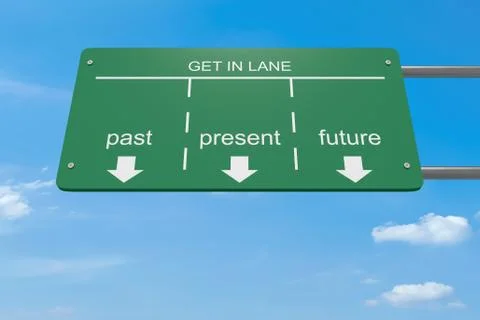 Get In Lane: Past Or Present Or Future, 3d illustration イラスト素材
