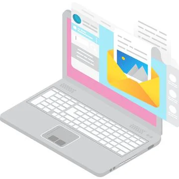 Get mail on laptop computer 3d vector icon Stock Illustration