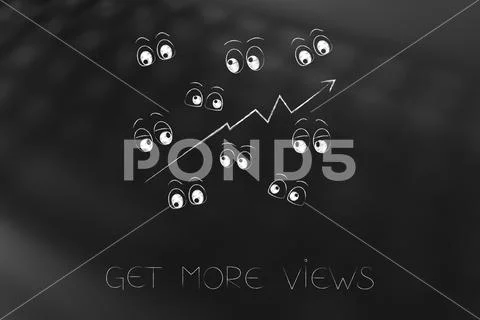 Get more views stats with eyes icons Stock Illustration