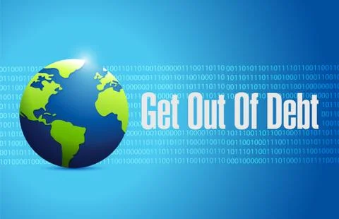 Get out of debt binary globe sign concept 스톡 일러스트