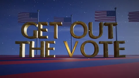 Get Out The Vote Gold 3D Letters with Waving American Flags on a Red and Blue 스톡 동영상 342715538