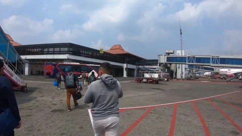 Get off the plane to the airport Stock Footage 245098528