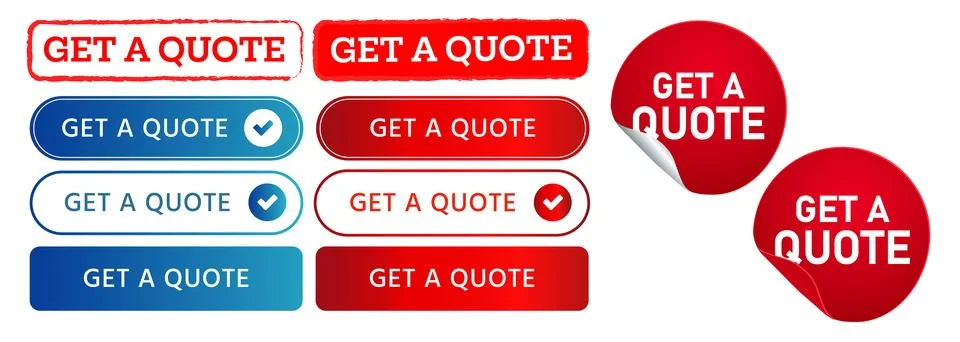 Get a quote circle rectangle stamp label sticker and button offer promotion Stock Illustration