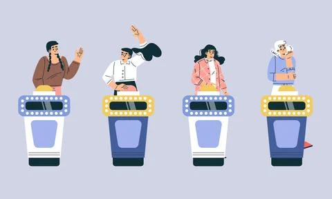 Get ready for an exciting quiz competition featuring engaged contestants and Stock Illustration