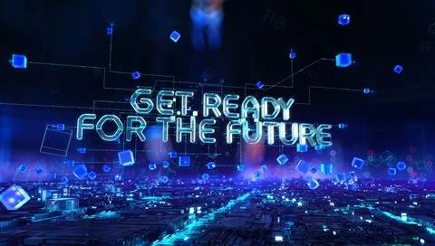 Get ready for the future- businessman working and touching with augmented Stock Illustration