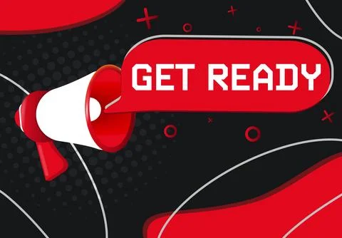 Get Ready. Hand Holding Megaphone With Speech Bubble Illustrazione stock