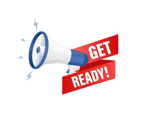 Get ready megaphone on white background for flyer design. Vector illustration in Stockillustratie