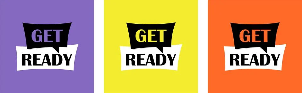 Get ready set of posters. Three colourfull posters Stock Illustration