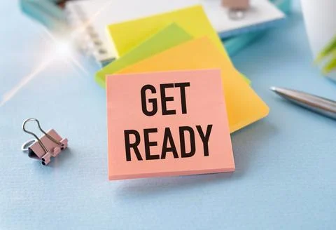GET READY text on the cover of the notebook on the desk. Business concept. .. Stock Photos