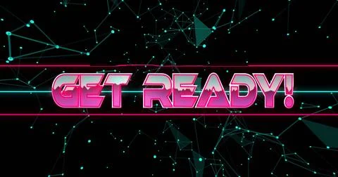 Get ready text image over network of connections and data points Stock Illustration