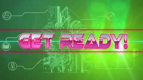 Get ready text on neon banner against microprocessor connections forming a house Stock Footage 158414219