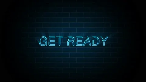 Get ready text on neon sign. Night bright advertisement. 4K Motion Design Stock Footage 150768962