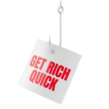Get Rich Quick note on fishing hook, phishing concept. 3D rendering Stock Illustration
