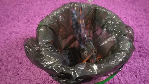 Get rid of old junk, throw out old tapes from the tape recorder Stock Footage 265152937