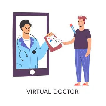 Get sick leave using your smartphone. The virtual doctor writes a prescription Stock Illustration
