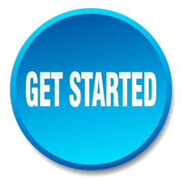 Get started blue round flat isolated push button Stock Illustration