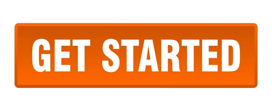 Get started button. get started square orange push button Illustrazione stock