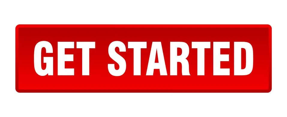 Get started button. get started square red push button Illustrazione stock