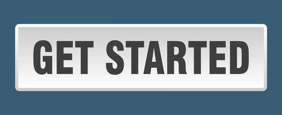 Get started button. get started square white push button Illustrazione stock
