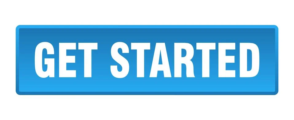 Get started button. get started square blue push button Stock Illustration